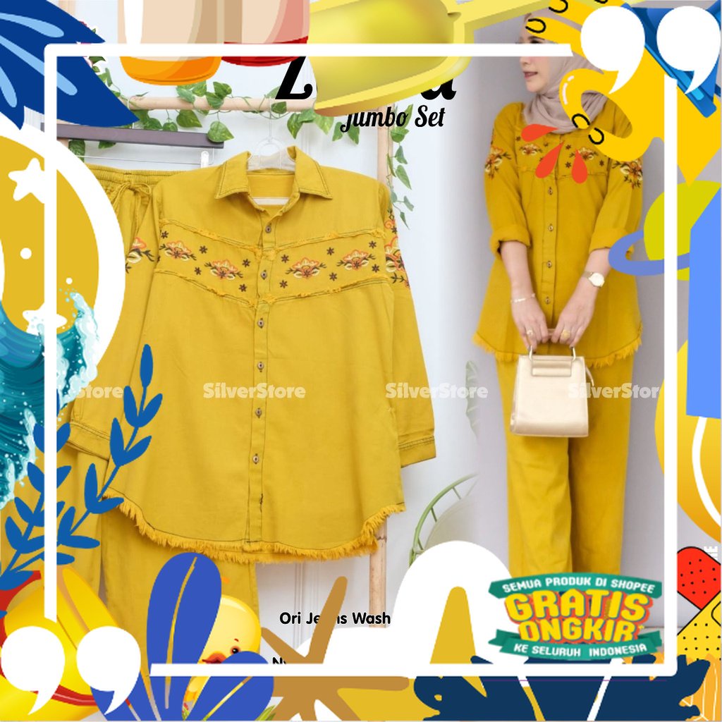 Zarra Set - baju dan celana muslim - gamis jeans - fashion jeans wanita - Model baru - jins - levis 