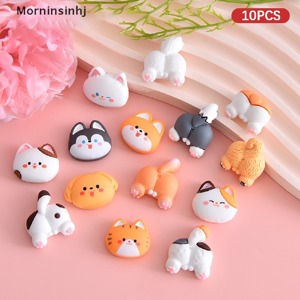 Mornin 10 Pcs Kartun Lucu Kucing Anjing Kepala Dan Buttress Set Resin Datar Kembali Scrapbooking DIY Perhiasan Craft Dekorasi Aksesoris Ponsel Case Kulkas Stiker id