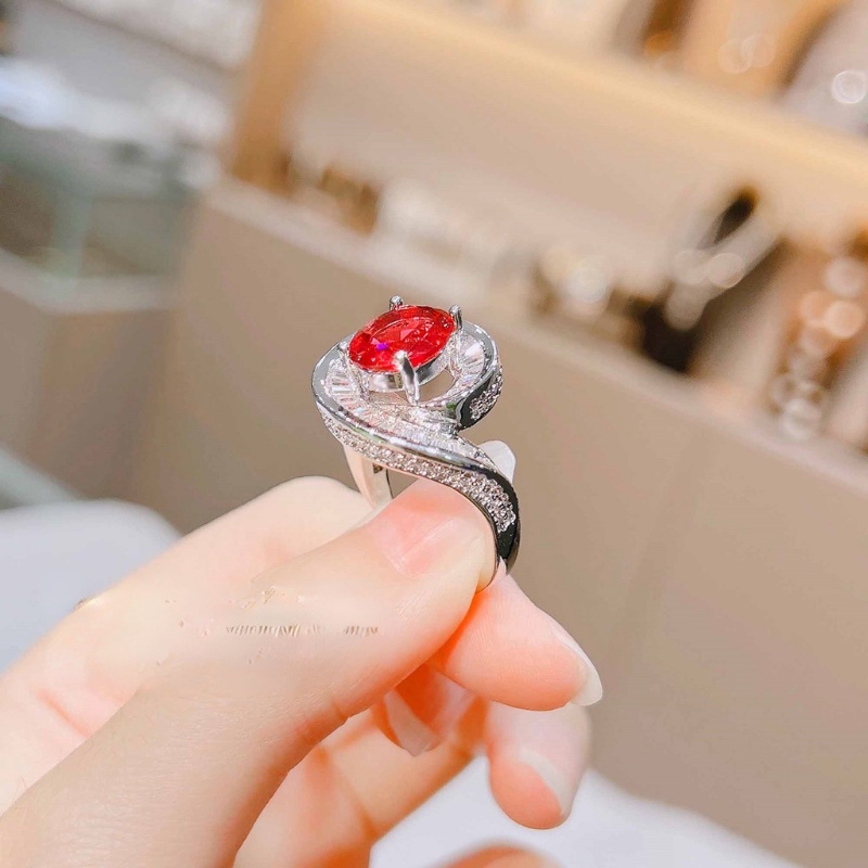 Goldkingdom Fashion Perhiasan Aksesoris Ready Stock Gaya Edwardian ArtDeco Desain Royal Safir Cincin Memutar Berlian Merah Cincin Wanita