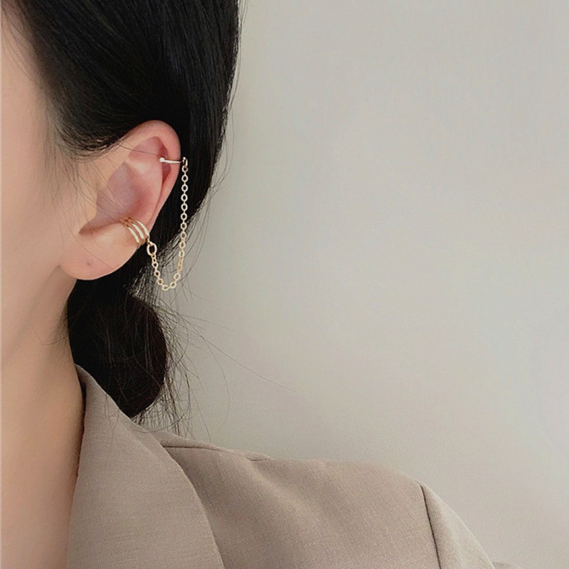 Papaozhu 1PC Chic C Bentuk Emas Rumbai Rantai Klip Anting Untuk Wanita Perempuan Trendi Cuff Earring Trendy Non Piercing Telinga Perhiasan