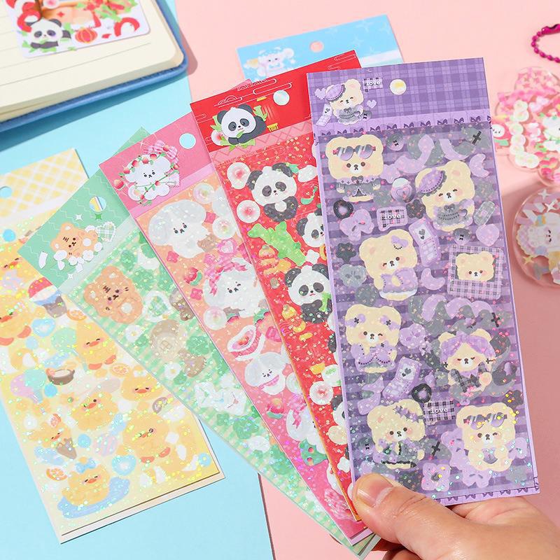 100 Lembar Random Kartun Glitter Stiker Siswa Indah Scrapbook Deco DIY Stikers