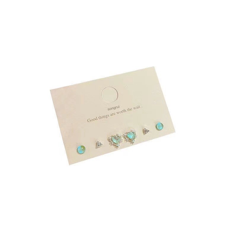 Ahellogirl S925 Jarum Perak Korea Dream Color Love Stud Earrings Set