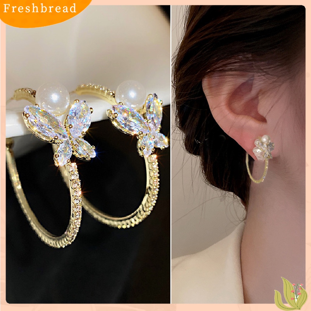 {In Stock} 1pasang Anting Pejantan Mutiara Imitasi Berlian Imitasi Bertatahkan Fashion Perhiasan Kupu-Kupu Berbentuk C Anting Tindik Wanita Perhiasan