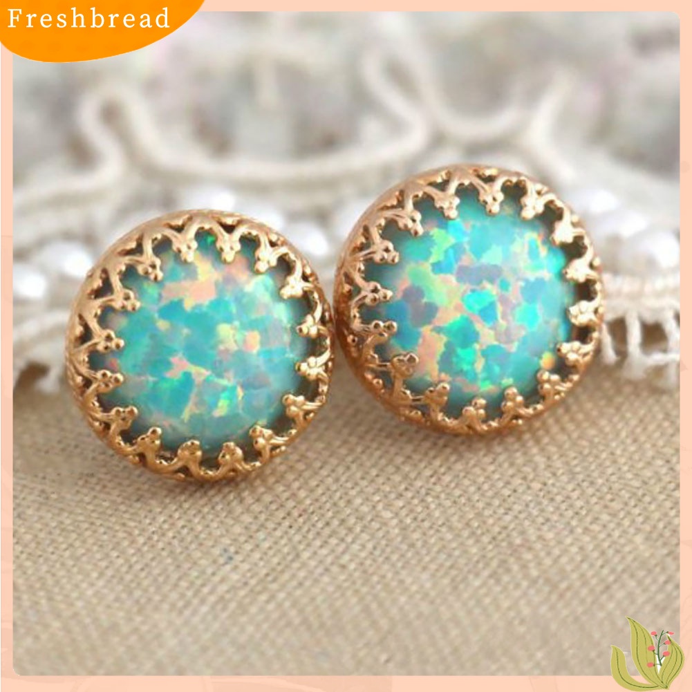 {In Stock} Vintage Wanita Multicolor Bulat Imitasi Opal Ukir Menjuntai Kait Anting Perhiasan