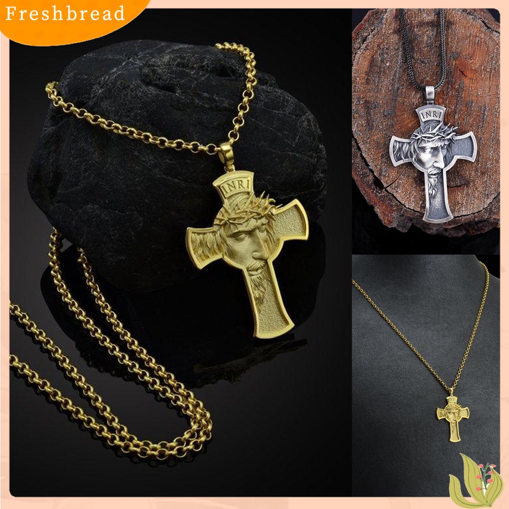 {In Stock} Kalung Liontin Salib Fashion Yesus Ukiran Alloy Gaya Liontin Salib Untuk Pria