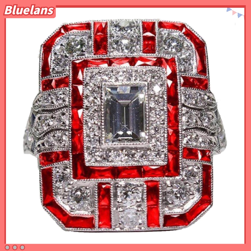 {In Stock} Pernikahan Pertunangan Wanita Retro Cubic Zirconia Bertatahkan Perhiasan Cincin Jari Persegi