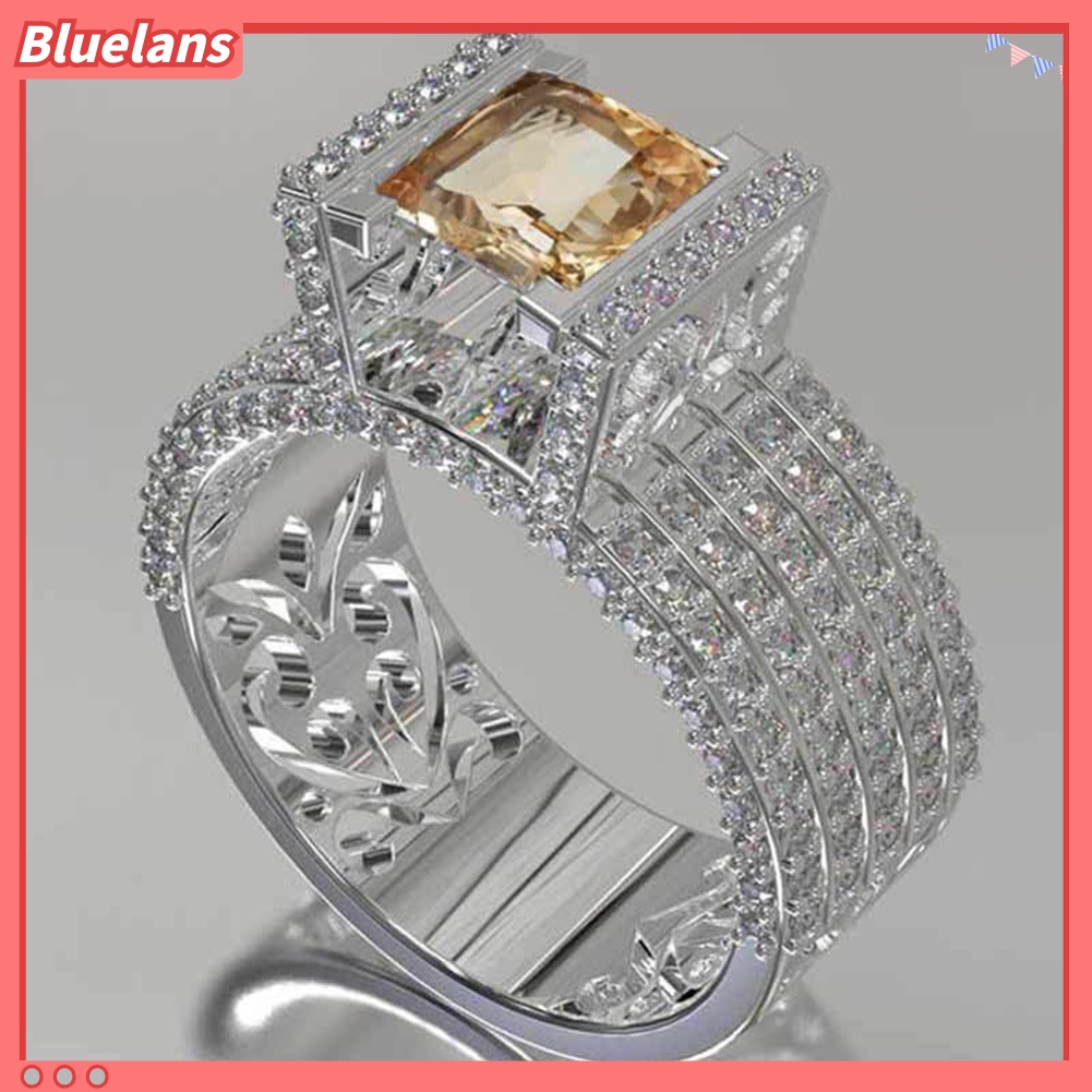 {In Stock} Fashion Wanita Berongga Kerawang Zirkon Berlian Imitasi Jari Cincin Pengantin Perhiasan Hadiah