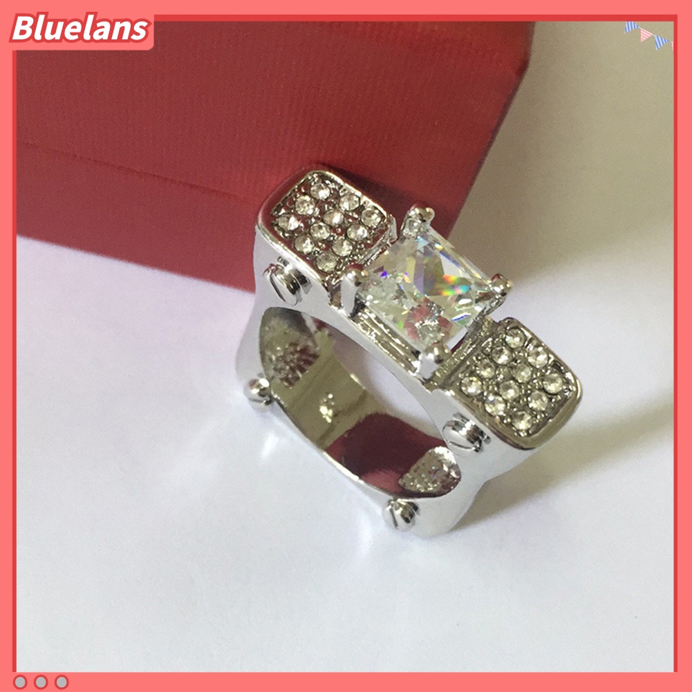 {In Stock} Fashion Wanita Berlian Imitasi Bertatahkan Persegi Geometris Jari Cincin Pesta Perhiasan Hadiah