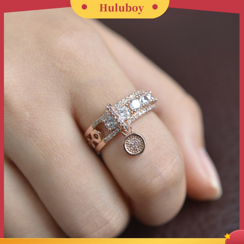 Cincin Liontin Cubic Zirconia Model Hollow Lebar Bahan Alloy Untuk Wanita