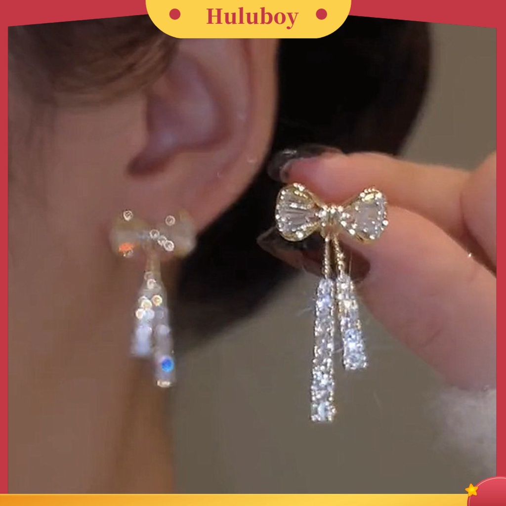 {Ready Stock} 1pasang Anting Menjuntai Elegan Mewah Berlian Imitasi Tertanam Ikatan Simpul Stud Earrings Fashion Jewelry