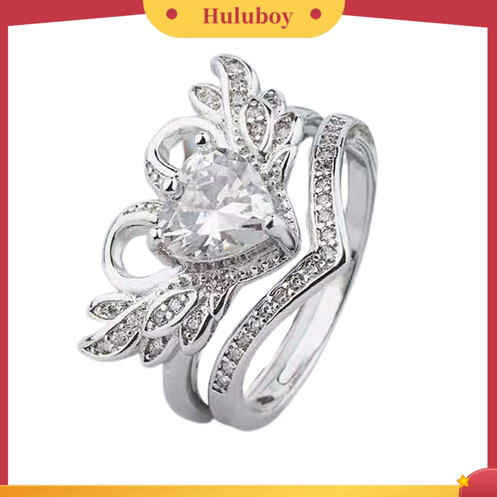 {Ready Stock} Sepasang Bentuk Angsa Wanita Cincin Cubic Zirconia Alloy Hati Hollow Shiny Finger Ring Perhiasan Aksesori