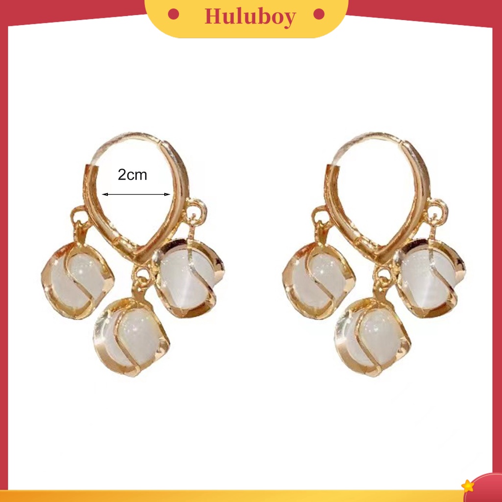 {Ready Stock} 1pasang Anting Hoop Tepi Halus High-end Tembaga Tembus Opal Anti-Radangan Menjuntai Anting-Anting Hadiah Pernikahan