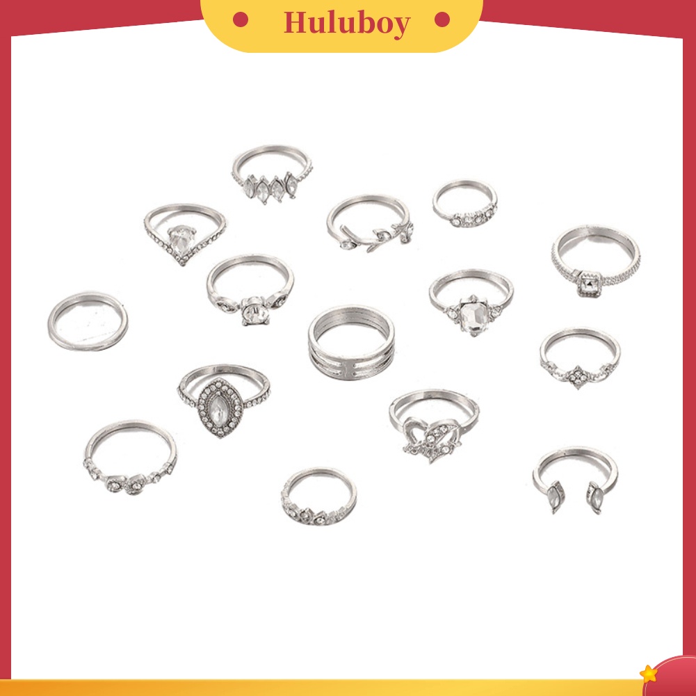 {Ready Stock} 15Pcs/Set Boho Wanita Berlian Imitasi Daun Hati Geometris Jari Cincin Perhiasan Hadiah