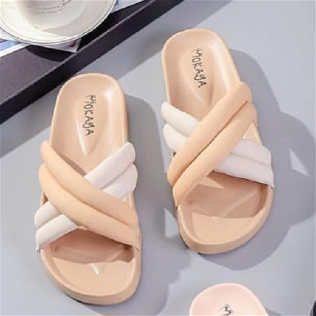 Mokaya / Size 36-41 (2206-29) Sandal Slop Jelly Wanita Ban Silang Warna Mix Putih Super Cantik Mewah Elegant Trendy Kekinian Import - Fanz Shoes