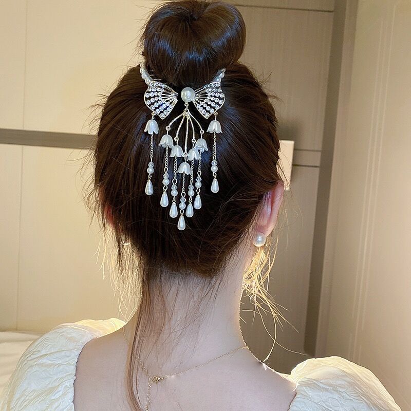 Alloy Jepit Rambut Berlian Imitasi Mutiara Jumbai Rambut Klip Fashion Ponytail Gesper Wanita Aksesoris Rambut