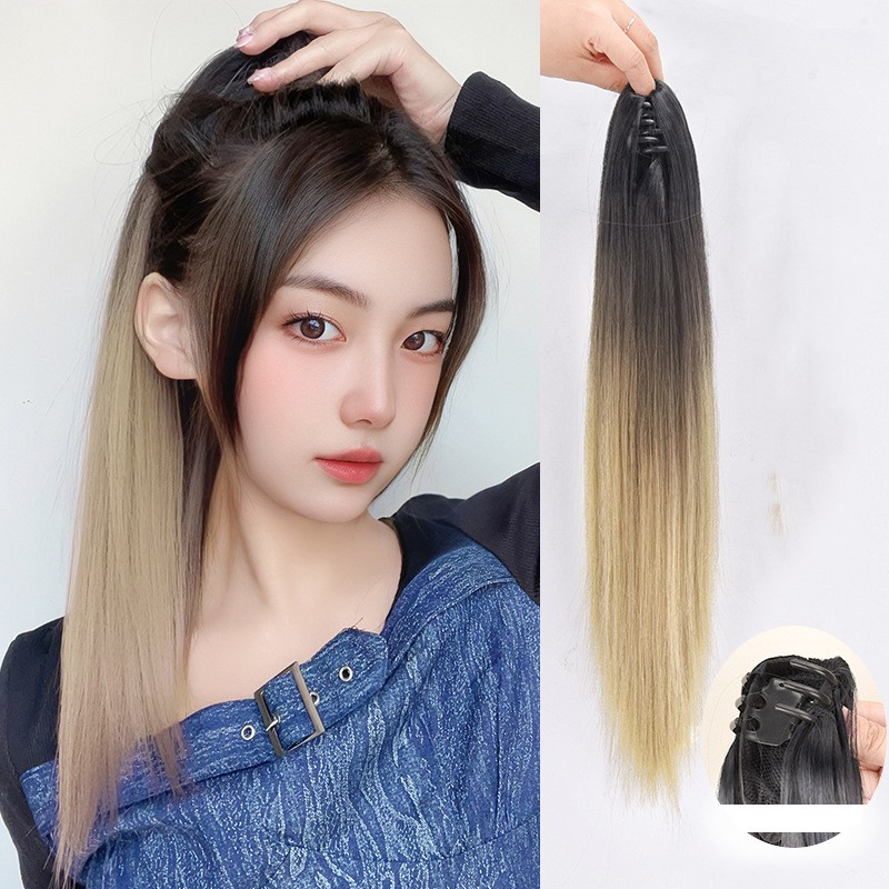 Ins Extension Rambut Ponytail Lurus Panjang Gradasi Alami Untuk Wanita Perempuan 50cm Dengan Klip