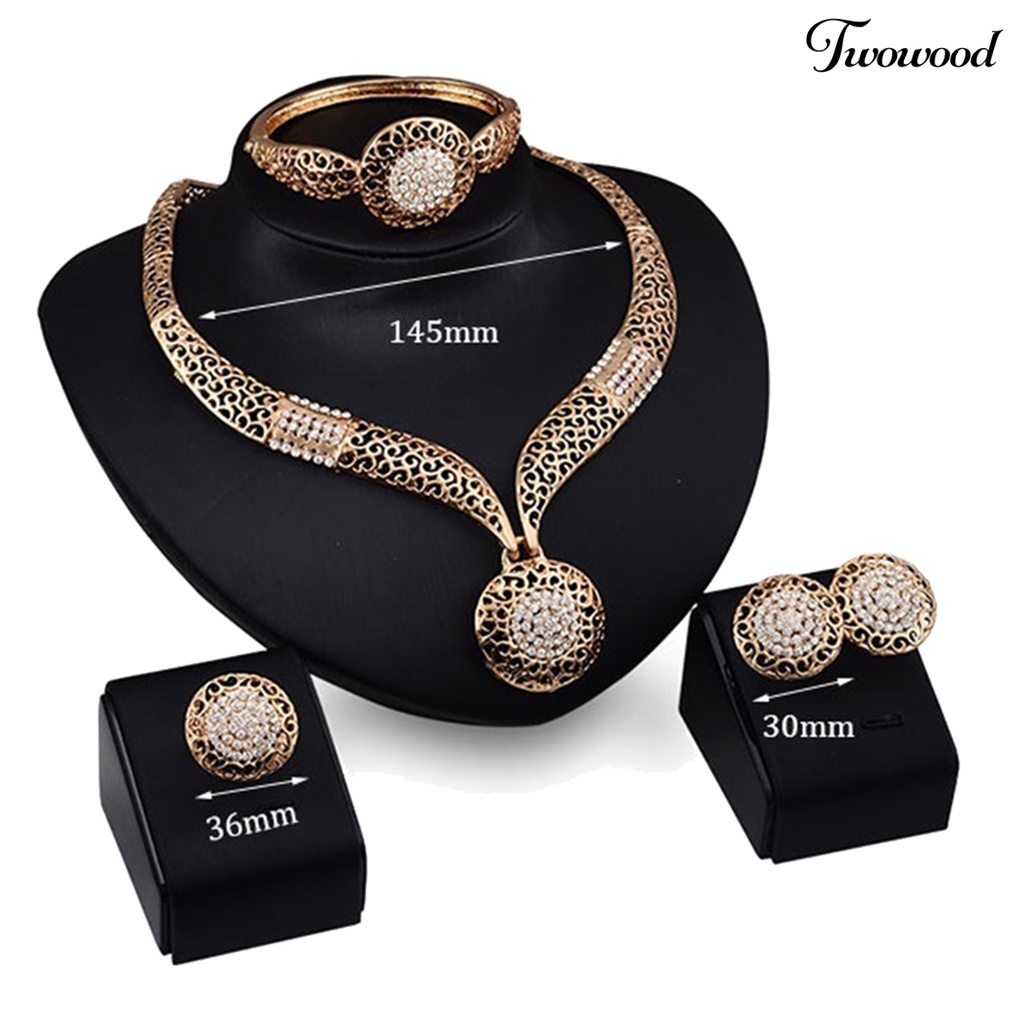 Twowood 4Pcs/Set Set Perhiasan Hollow Bulat Liontin Berlian Imitasi Dekorasi Alloy Wanita Fashion Perhiasan Set Untuk Hadiah