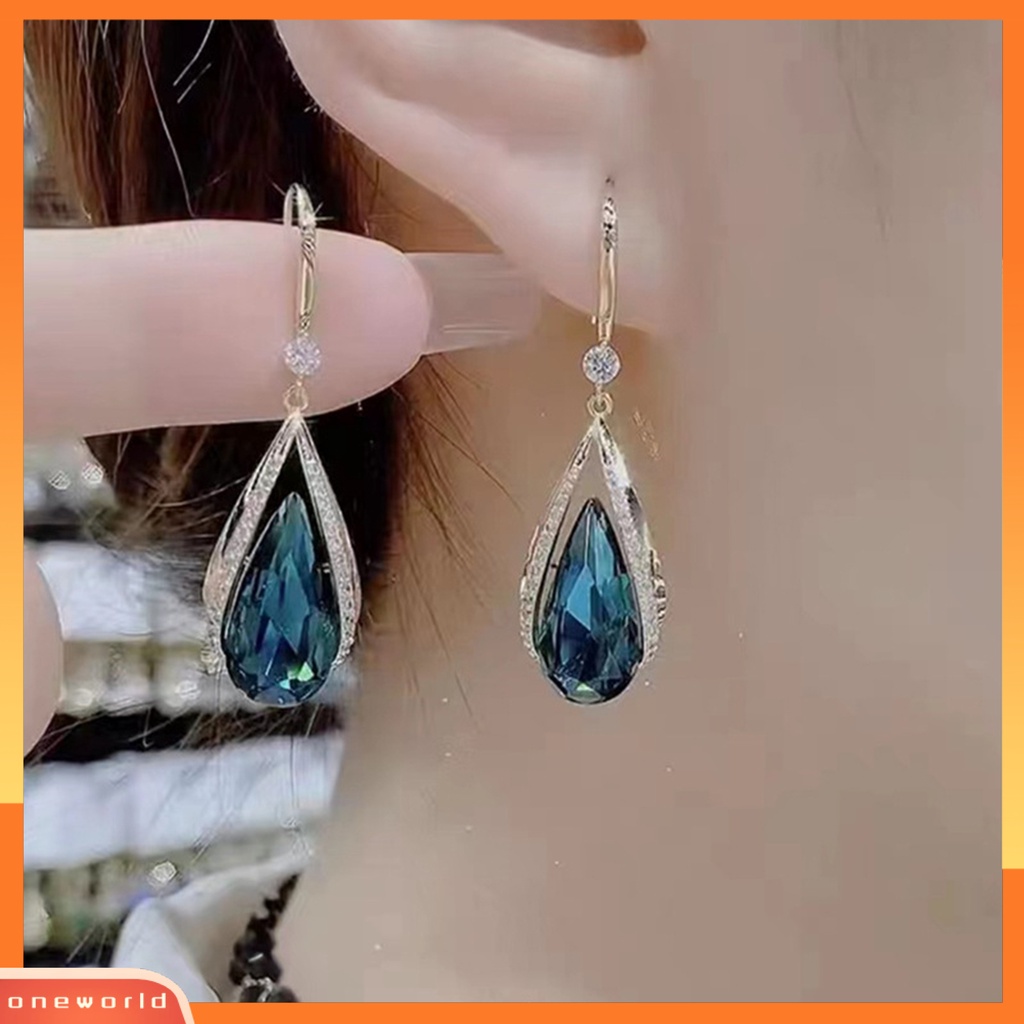 [OWR] 1pasang Anting Kait Kelas Tinggi Temperamen Elegan Berlian Imitasi Hadiah Imitasi Kristal Ungu Imitasi Tetesan Air Menjuntai Anting-Anting Perhiasan Fashion