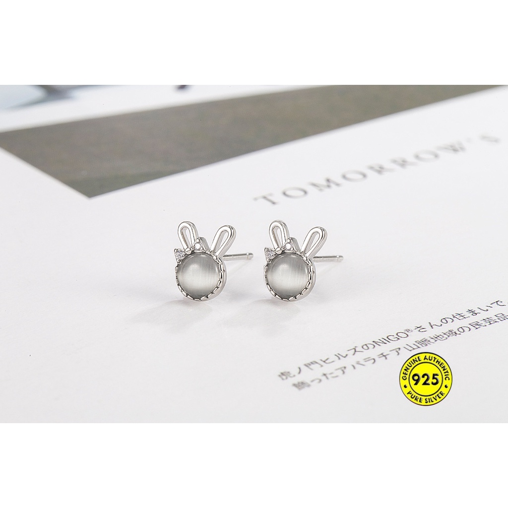 Anting Emas 18K Opal Rabbit Stud Earrings Simple Lucu Anting Wanita U1204