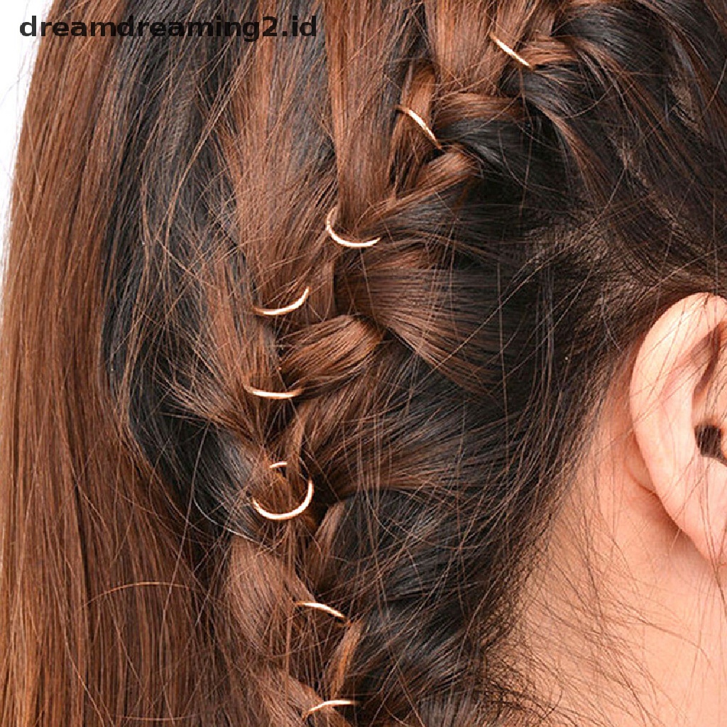 (hot) 180pcs/box Wanita Boho Hip-Hop Kepang Emas Perak Cincin Rambut Klip Pin Aksesori DIY//