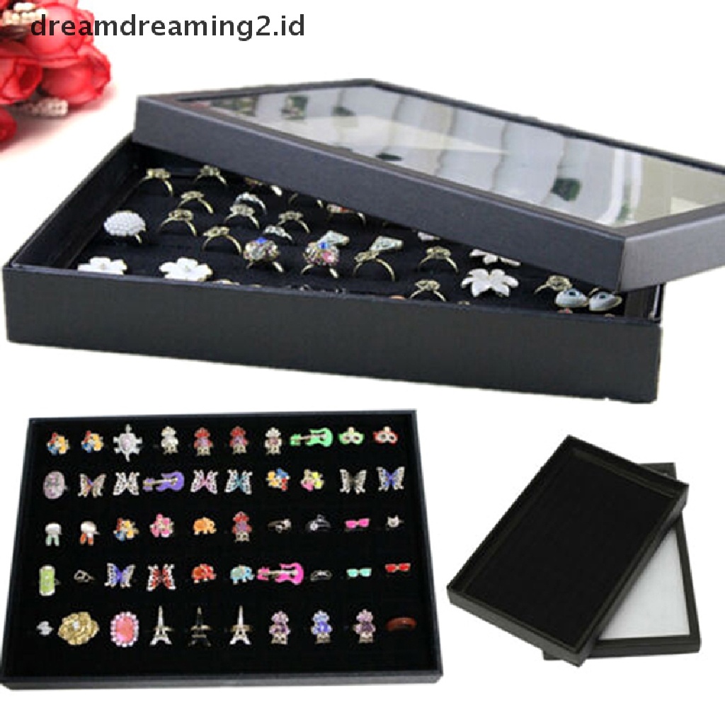 (hot) 100cincin Lady Kotak Penyimpanan Display Perhiasan Case Tray Show Organizer Holder Hitam#  //