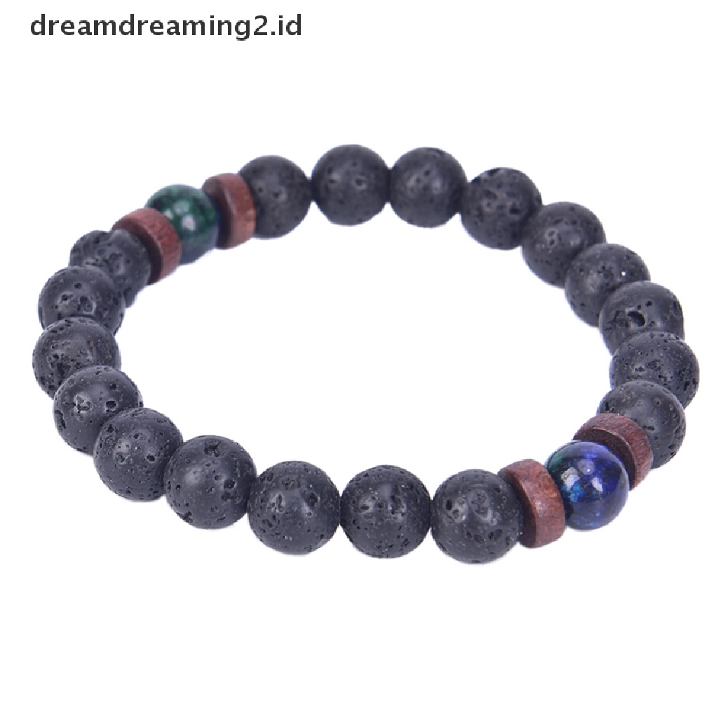 (hot) Tasbih Pria Mala Beads Lava Rock Batu Chrysocolla Manik-Manik Yoga Gelang Hadiah//