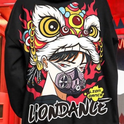 [PROMO COD] Sweater Hoodie LION DANCE Jumper Pria Wanita BIG SIZE Bahan Fleece Tebal Ukuran M L XL XXL XXXL XXXXXL UNISEX