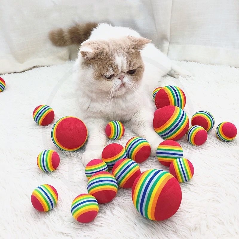 BAJ Mainan Bola Rainbow Ball untuk kucing elatis rendah mainan interaktif asksesoris hewan peliharaan SS230