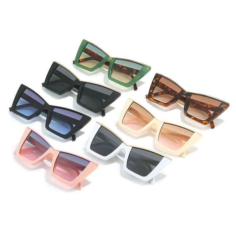 (YUZHU) Western Fashion Oversized Frame Cat Eye Sunglasses Untuk Wanita Emas V Cool Sunglasses Pria