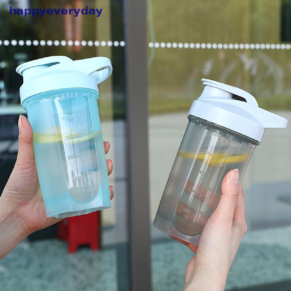 [happy] Botol Shaker Bubuk Portabel Botol Air Anti Bocor Untuk Gym Fitness Training Sport Mixing Cup Dengan Skala [ID]