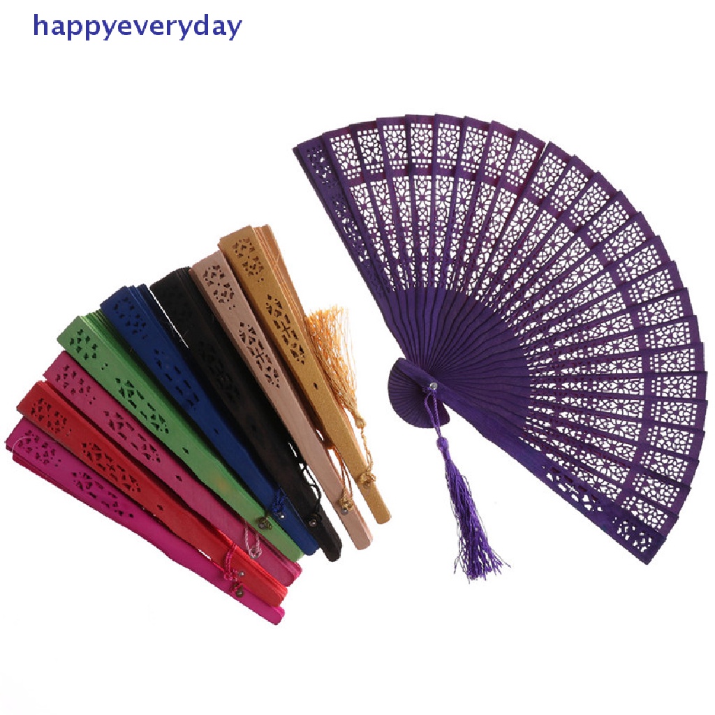 [happy] Fashion Wedding Hand Party Ukir Bambu Kipas Lipat Chinese Fan [ID]