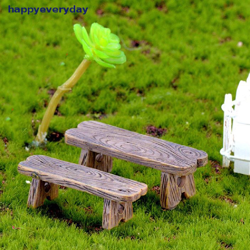 [happy] 2pcs Patung Ornamen Rumah Bangku Kayu Mini DIY Dekorasi Aquarium/Rumah Boneka [ID]