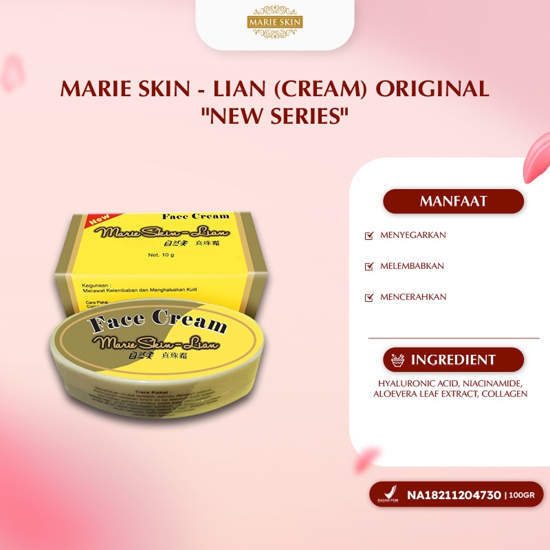 Marie Skin Lian Origial - Lian Cream 10gr Whitening Moisturizer Krim Pelembab Siang Malam Pencerah W