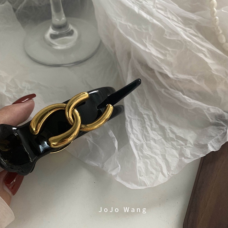 Elegan Dan Modis Emas Ganda C-Huruf Grip Klip Korea Fashion Akrilik Wanita Ponytail Clip Hitam Tinggi Ponytail Jepit Rambut