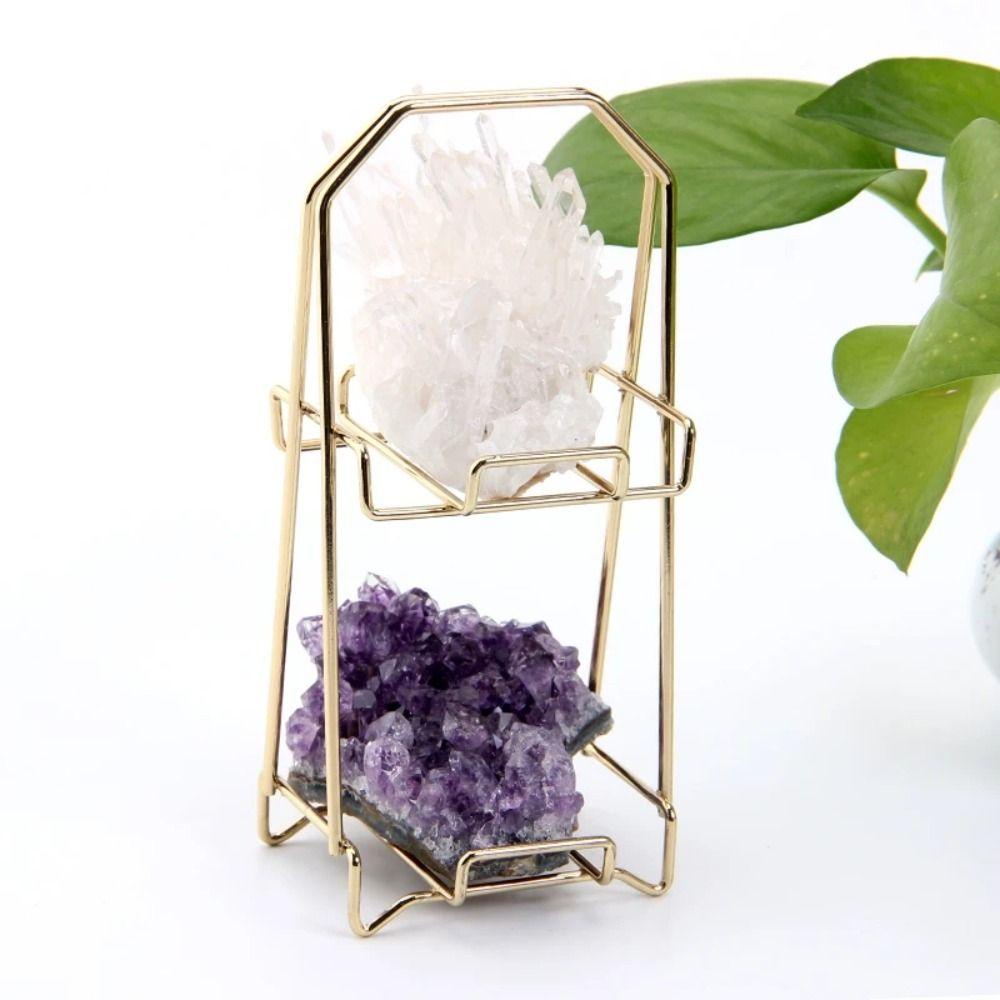 Mxbeauty Bingkai Logam Minoritas Vintage Wanita Double-Layer Organizer Rak Pajangan Mineral Kristal