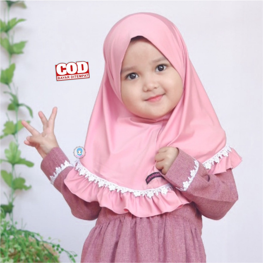 Best Seller  COD Kerudung Hijab Jilbab Bayi Perempuan Anak Baru Lahir Newborn Lucu Model Renda Mybab