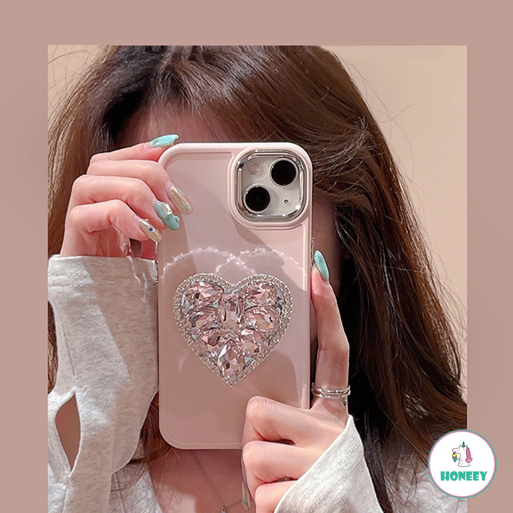 IPHONE Stand Dudukan Cincin Cermin Berlian Berkilau Lucu Soft Phone Case Untuk Iphone14 13 Pro Max 12 Pro 11Cover Mewah