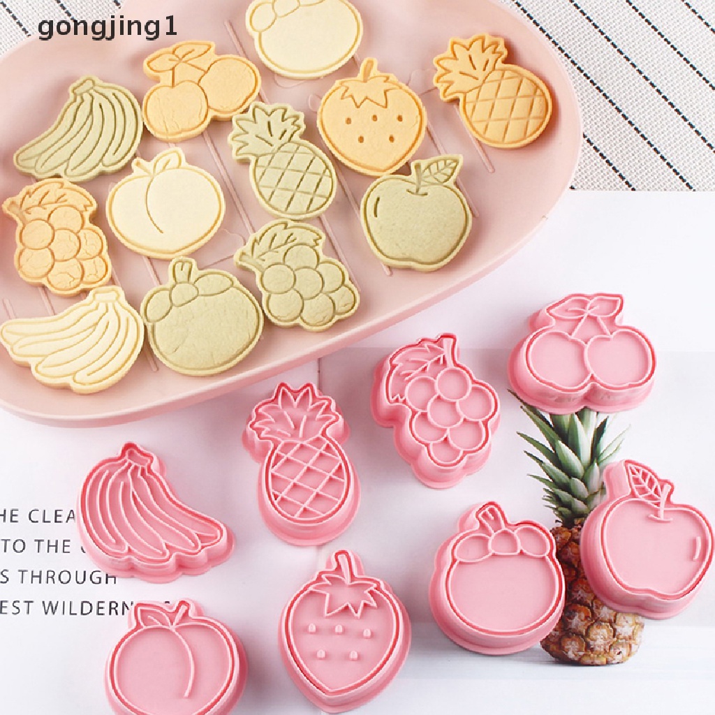 Ggg 8Pcs Cetakan Embosser Kue Kering Buah 3D Frosg Fondant Plastik Cookie Press Mold ID