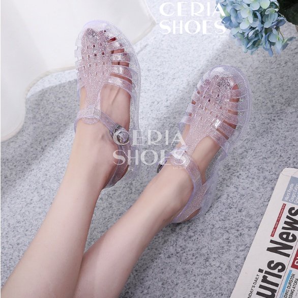 Sandal Jelly Shoes Wanita Transparant Meisha Bahan Karet Elastis Dengan Tali Pengait Tali Belakang 03