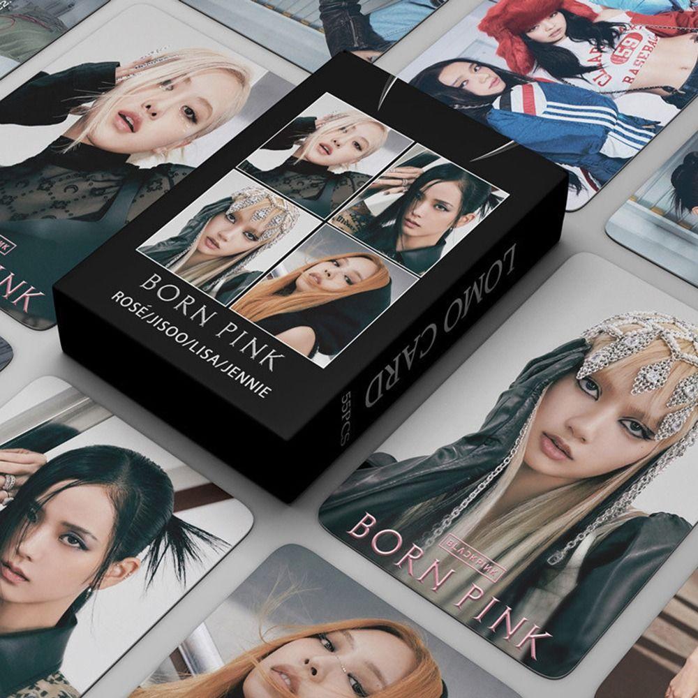 Mxbeauty Lomo Card Set Flash Gift Card 55pcs/Box Hadiah Ulang Tahun Korea Fashion Cewek Grup Album Card Born Pink World Tour Blackpink LISA JENNIE ROSE JISOO ROSE Kartu Lomo Blackpink