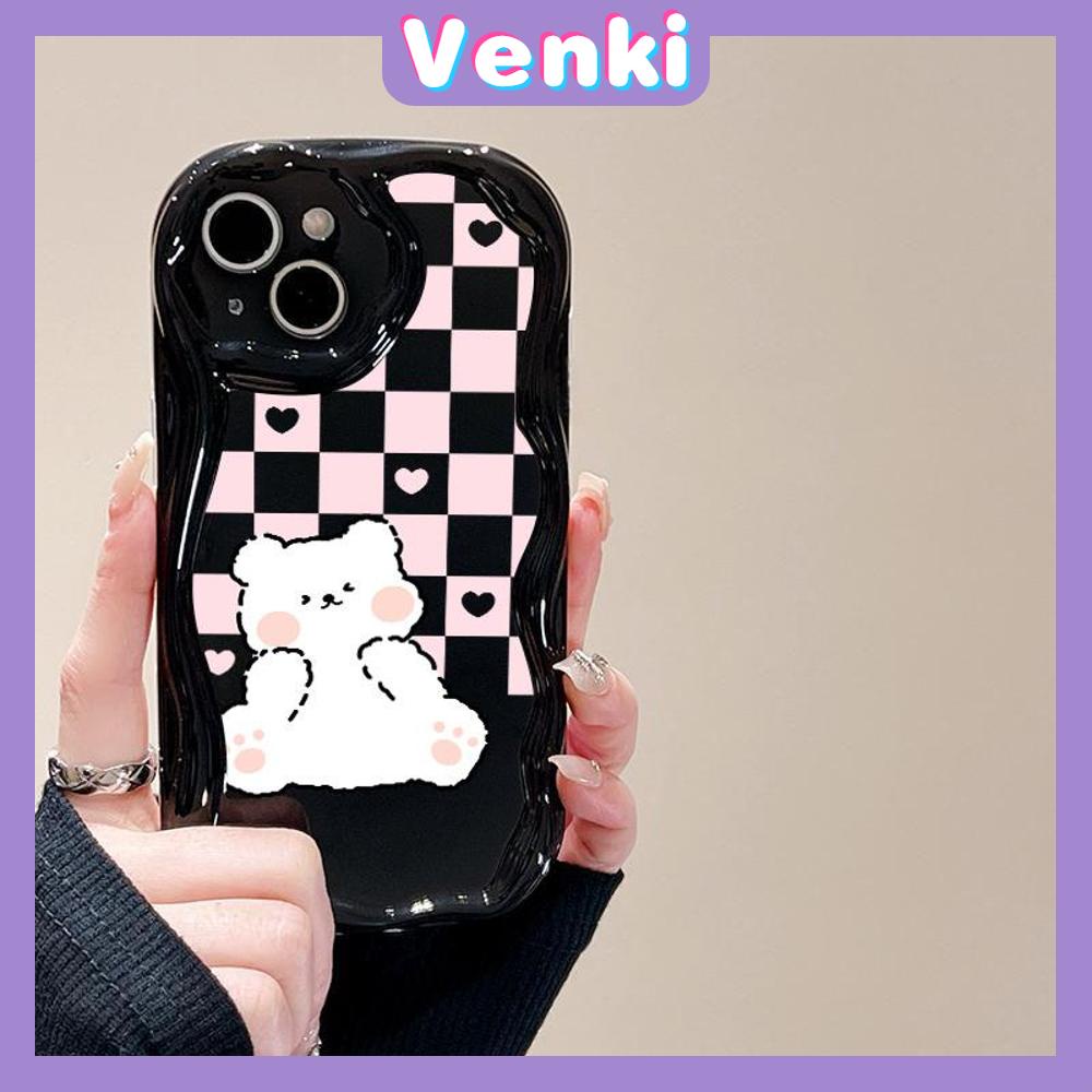 Case for iPhone 11 Pro Max TPU Soft Glossy Curved Wave Case Cute Checkerboard Cartoon Bear Camera Protection Shockproof For iPhone 14 13 12 11 Plus Pro Max 7 Plus X XR