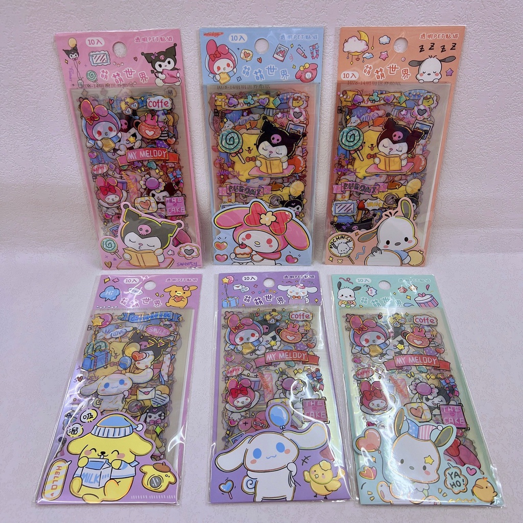 ( 10  LEMBAR) STICKER SANRIO ISI 10 LEMBAR STIKER SANRIO CINAMOROLL KUROMI MELODY POM PURIN