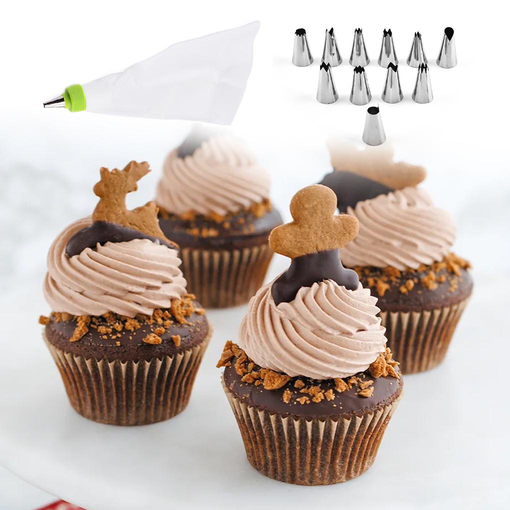 12pcs Cream Pastry Nozzle Alat Dekorasi Kue Baking Piping Bag Dessert Cupcakes Untuk Perlengkapan Kue Hotel Bakery