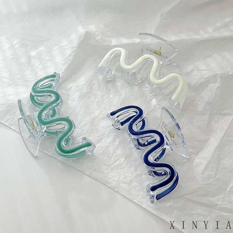 [xinyia.id11] Hair Claw Clip W-shaped Drop Glaze Warna Polos Menyegarkan Klip Rambut Musim Panas