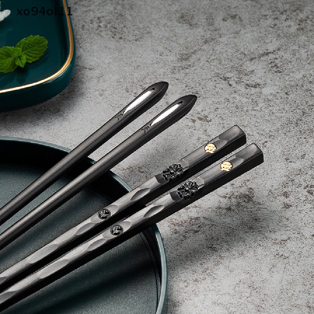 Xo 5pasang Sumpit Ukiran Laser Bahan Alloy Non-Slip Reusable Sushi Sticks OL