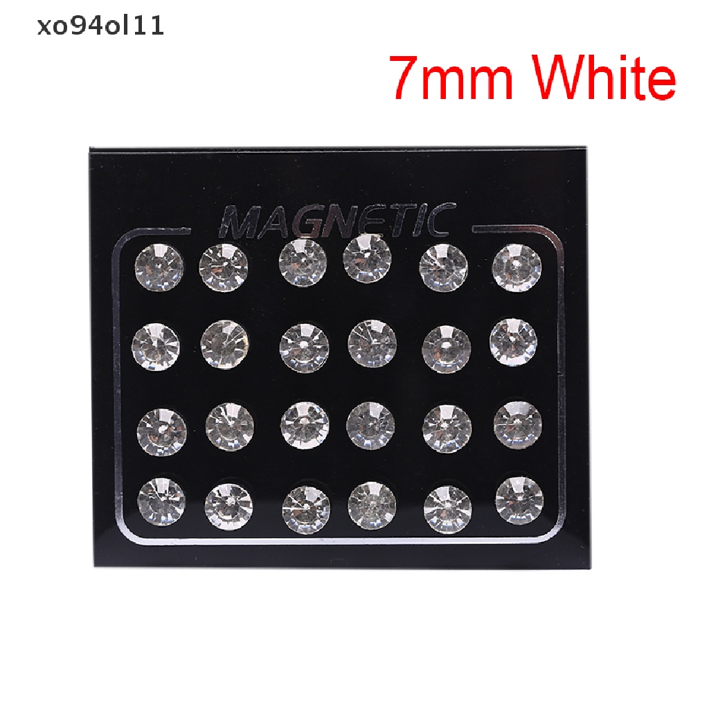 Xo 24Pcs/Set Magnetik Non Klip Bulat Berlian Imitasi Stud Earrings Jewelry OL