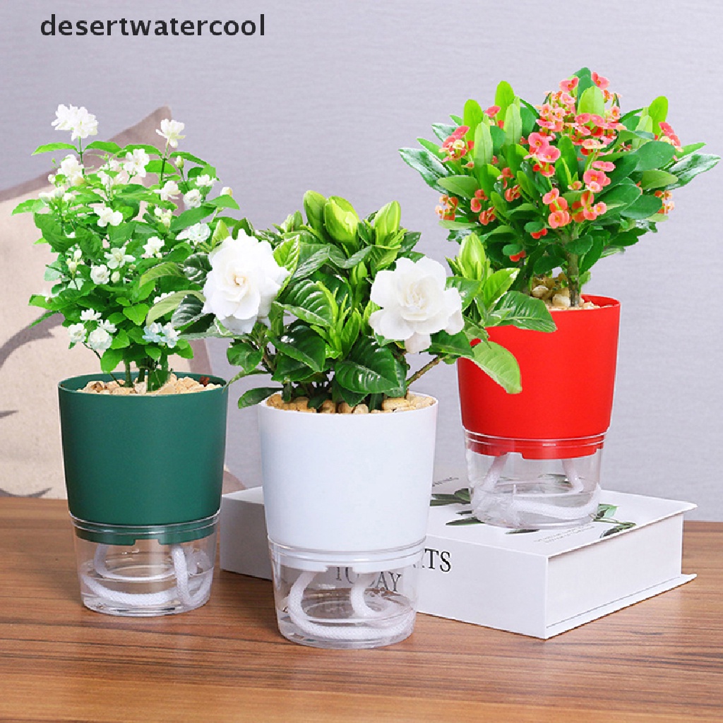 Deid 1Pc Pot Tanaman Self Watering Plastik Bening Double-Layer Penyimpanan Air Pot Bunga Martijn