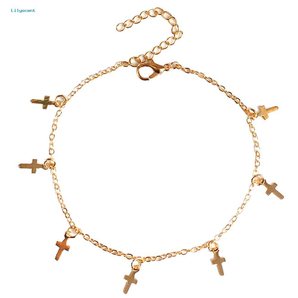 Lilyscent Fashion Cross Charm Anklet Kaki Rantai Wanita Sandal Pantai Barefoot Ankle Bracelet