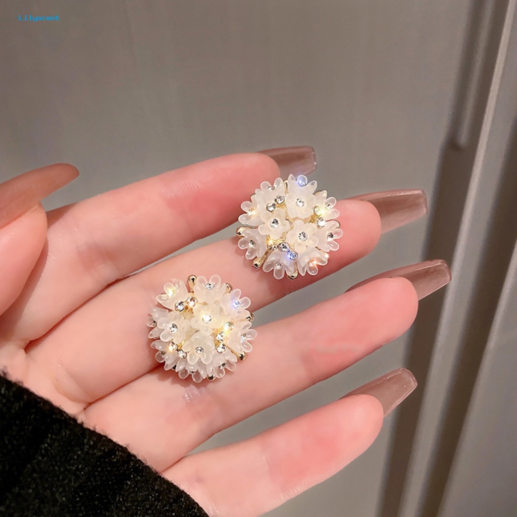 Lilyscent 1pasang Perhiasan Jatuh Anting Telinga Dekorasi Pesta Pacaran Wanita Earrings Hias Berlian Imitasi