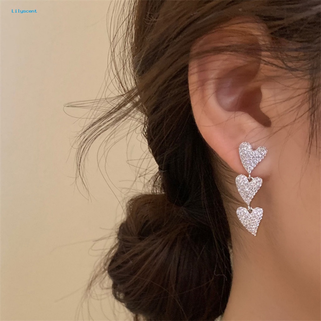 Lilyscent 1pasang Hypoallergenic Pendant Earrings Perhiasan Aksesori Wanita Gadis Jantung Drop Earrings Liontin